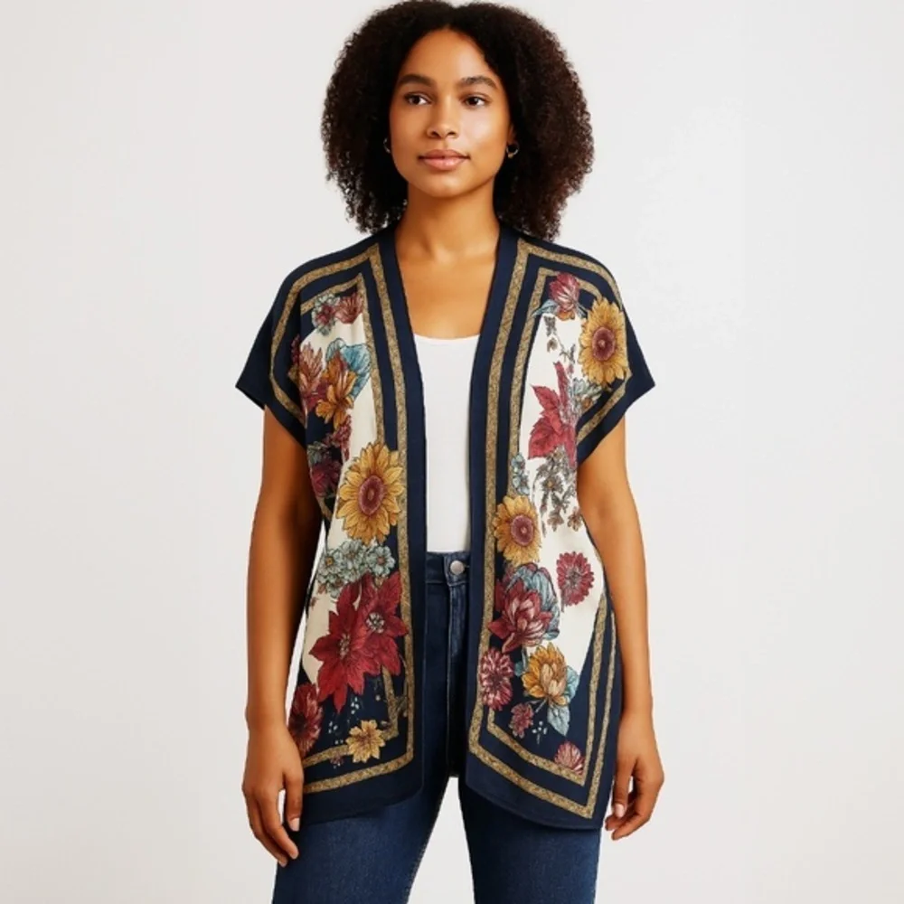 Anthropologie Moth Floral Kimono Tunic Boho Tie Waist Wrap Top Small
